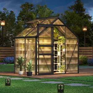 6x4 FT Walk-in Polycarbonate Greenhouse - Heavy Duty Aluminum Frame with Base Kit, 4mm Double-Wall UV Protected Panels, 5-Position Adjustable Roof Vent & Sliding Door, Winter Plant House