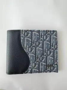 Pre-owned Leather Clutches & Wristlets Billetera Plegable Dior Oblique con Inserción de Piel