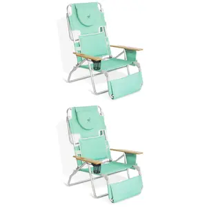 Ostrich Deluxe Padded 3-N-1 Outdoor Folding Reclining Beach Chair, Teal (2 Pack)