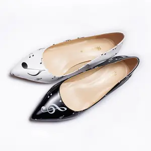 Women's Pumps/Black White Music Note Printed Kitten Heels/Elegant Closed toe Stiletto Dress Pumps/Fashion Kitten Heels Shoes Classy Walking Shoes