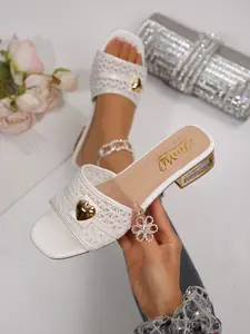 Women's Fashion High Heel Slippers, Hollow Out Polyester Fiber, Chain Print, Casual Daily Wear, Outdoor Comfort Shoes, Footwear
