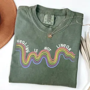 Comfort Colors Jesus Heals — Healing Is Not Linear T-shirt, Trendy Outfits Christian Tee, Faith & Mental Wellness Gift For Her