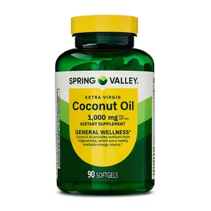 Spring Valley Extra Virgin Coconut Oil General Wellness Dietary Supplement Softgels 1,000 mg 90 Count - Healthcare & Fitness Supplement Vitamin