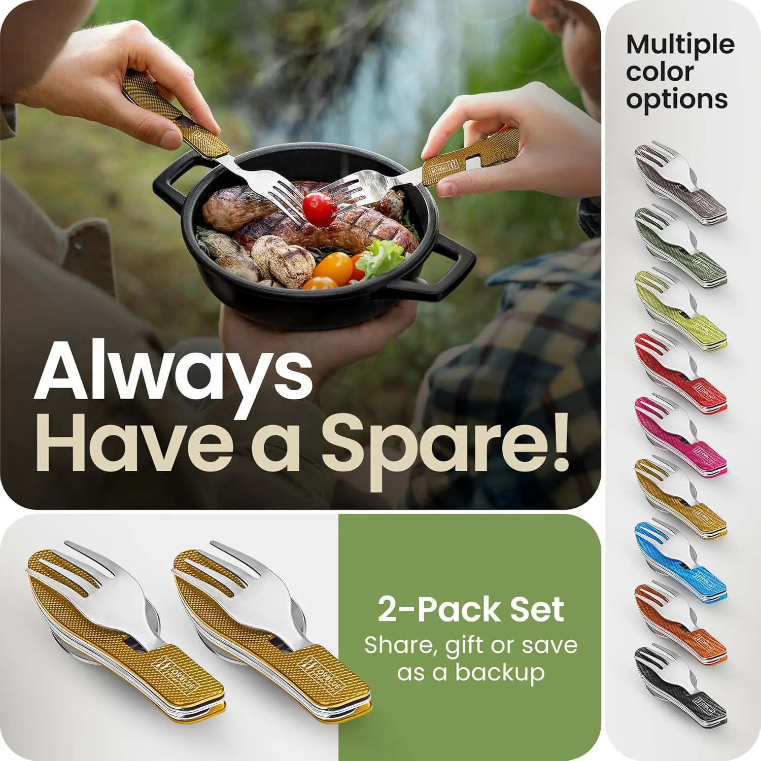 AGS Orblue 4-in-1 Camping Eating Utensils, 2-Pack - Portable Spoon, Fork, Knife & Bottle Opener Combo Set - Stainless Steel Flatware with Detachable Fork - Travel, Backpacking Cutlery Multitool, Yellow AGS Orblue 4-in-1 Camping Eating Utensils, 2-Pack - Portable Spoon, Fork, Knife & Bottle Opener Combo Set - Stainless Steel Flatware with Detachable Fork - Travel, Backpacking Cutlery Multitool, Yellow