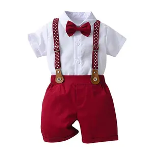 Baby Boys Gentleman Outfits Shorts Sets 1-5T Boy Suit Short Shirt Bow Tie Suspenders Toddler Wedding OutfitGift