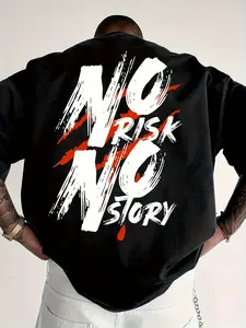 Men's & Women's Black Hoodie with White & Red "No Risk No Story" Back Print - Streetwear Casual Pullover Sweatshirt, Slogan Design, Machine Washable Round Neck Jacket for Parties, & Casual Attire