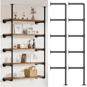 Industrial Iron Pipe Shelving Wall-Mount(No Plank): 5-Tier DIY Open Bookshelf - Iron Pipe Storage Shelves