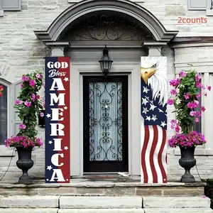 Door Banner, 1 Pair American Flag Pattern Door Hanging Banner, Patriotic Decoration, Outdoor Yard Decoration, Home Decor, Ornaments, Yard Sign Banner
