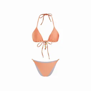 Cider Halter Neckline Beaded Ruched Triangle Bikini Set SwimWeek