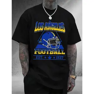 Men's & Women's Los Angeles Football Team 1946 Vintage Helmet Graphic T-Shirt - Unisex Retro Game Day Tee with LA Football Print, Casual Short Sleeve Shirt for Fans, Machine Washable Apparel