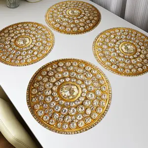 4pcs gold circle of diamonds in Victorian style 15-Inch Round Polyester Placemats ， Stylish pattern, Perfect for Kitchen Parties and  Dining Decor, Kitchen Table Mats Vibrant Table Setting  Durable Tableware, Table Decor Kitchen Decorative Placemat