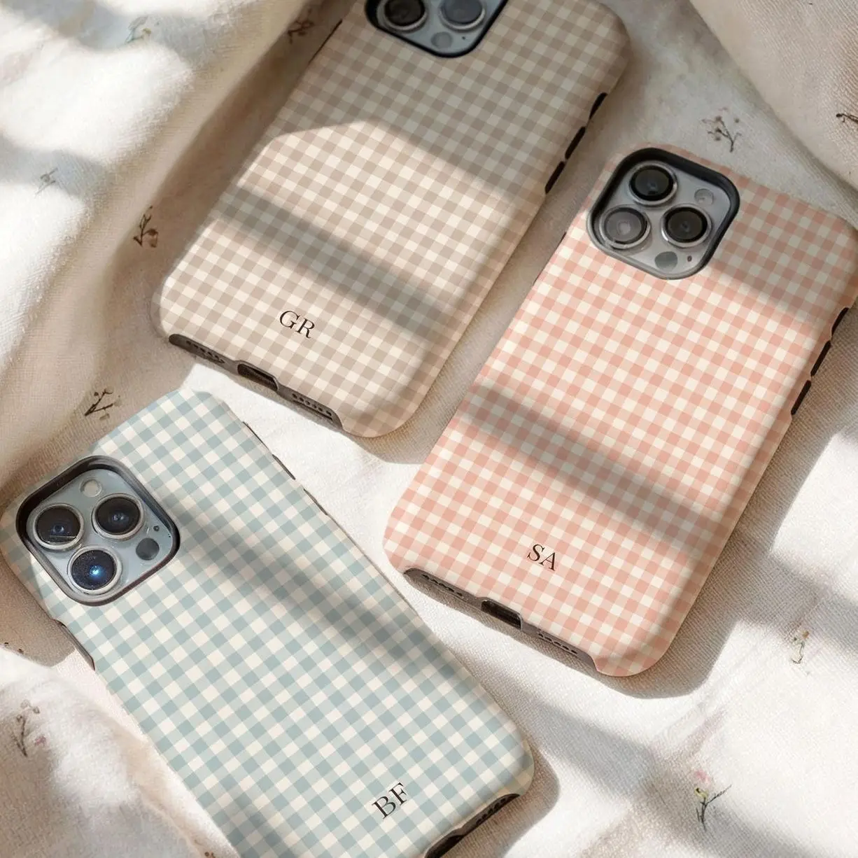 Magsafe Boho Gingham Personalized Monogram Phone Case Initials iPhone 16 15 14 13 12 11 Pro Max, Samsung Galaxy S25 Ultra Custom Case, iPhone 8Plus