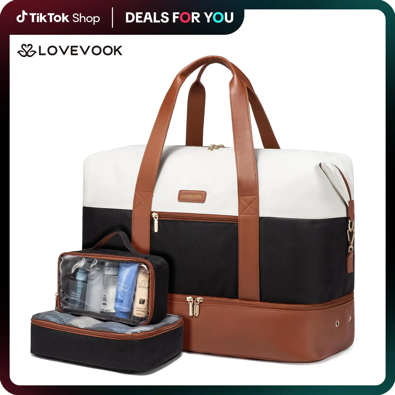 LOVEVOOK TikTokShopBacktoSchool Weekender Bag for Women – Large Travel Duffel Bag with 2 Packing Cubes, Carry on Overnight Bag with Shoe Compartment,