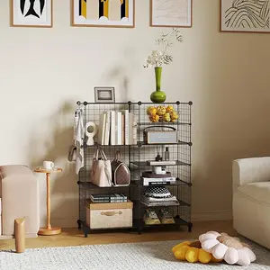 Wire Closet Organizer 6 Cube Storage Shelves Portable Closet Clothes Organizer Stackable Storage Cube Shelving for Closet Bedroom Living Room Office Black