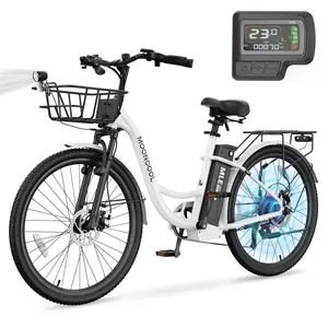 Ebike MOONCOOL MLE 20MPH 7-Speed Electric Bike,24/26" 700W Peak Power City Cruiser Ebike,  Electric Bicycle w/36V 10.4Ah Removable Battery & front basket, Step-Thru Electric