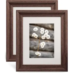 8x10 Wooden Picture Frames,Display Photos 5x7 with Mat or 8x10 Without Mat,Real Glass,Wall or Tabletop Display,Rustic Brown Set of 2