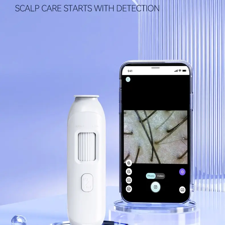 200X HD Wireless Scalp Camera & Skin Analyzer - Rechargeable Handheld Dermatoscope Trichoscope, Mini Endoscope Skin Care Device, Self Care Gadgets, Easy Phone Connection, Home Use, Detailed Hair Follicle Analysis