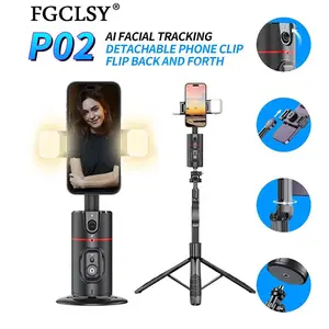 FGCLSY P02 AI Facial Tracking Gimbal 360° Rotation Selfie Stick with Light Stabilizer for TikTok Smartphone Portable Phone Tripod with Bluetooth & Remote Control