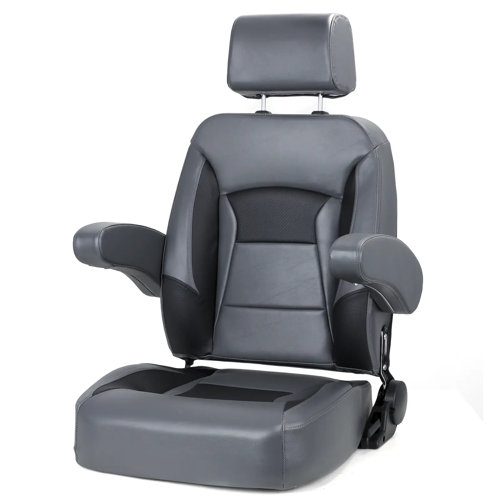 NORTHCAPTAIN Premium Heavy-Duty Vinyl Universal Pontoon Captain's Chair - High-Back Reclining Bucket Boat Seat with Armrests, Adjustable Headrest, Charcoal/Black