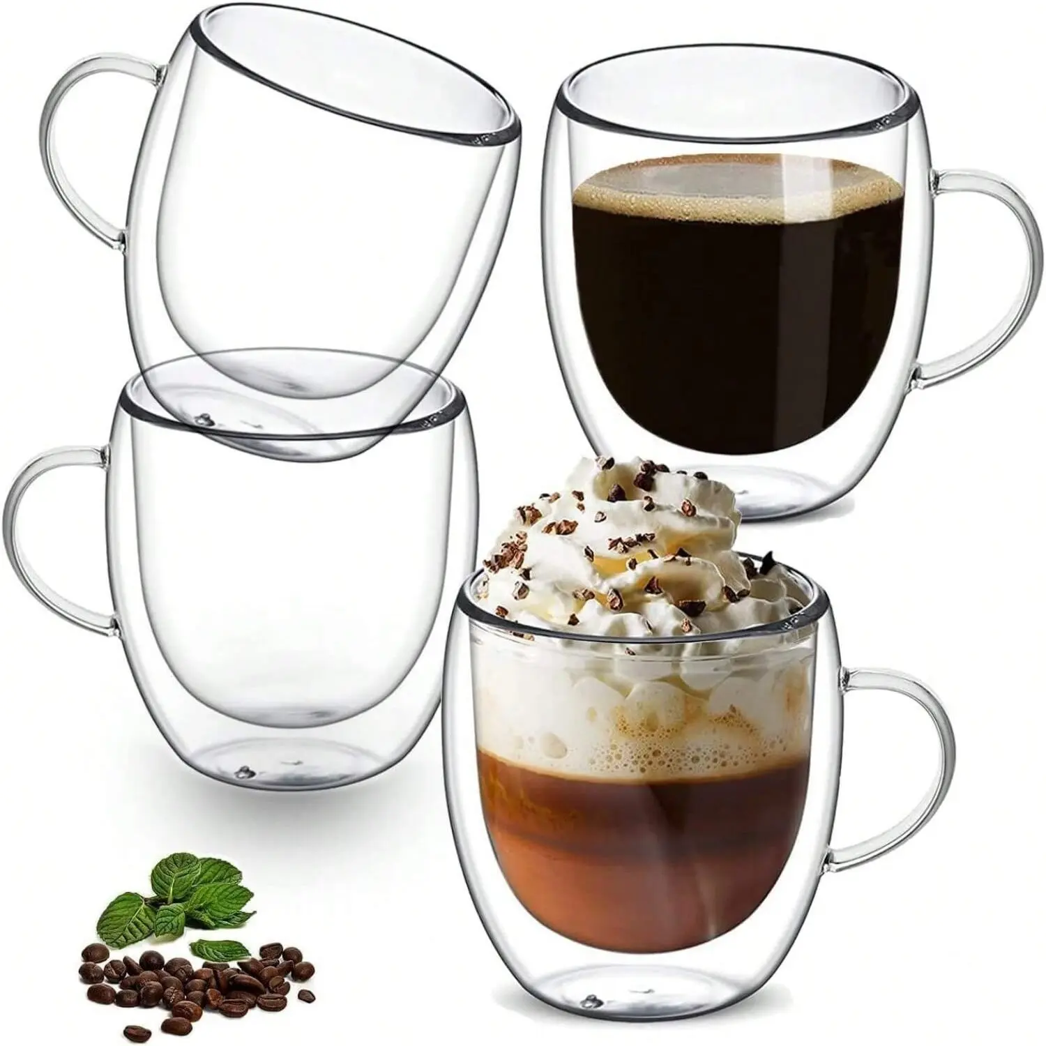 Double Layer Glass Coffee Cup Set, Coffee Drinkware, Durable Insulated Design, Suitable for Hot Drinks, Ideal Gift for Coffee Lovers, 1-2-4-6 Pieces, Coffee Cups Gift