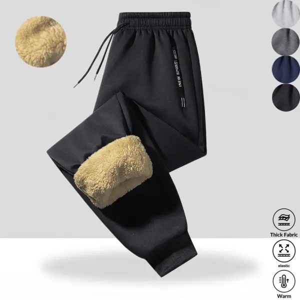 Men’s solid-color knit joggers with plush lining; soft feel for commuting; matte knit texture with a warm, clean aesthetic; double elastic waistband requiring no constant readjustment and staying securely in place; fine, dense stitching reinforces the fab