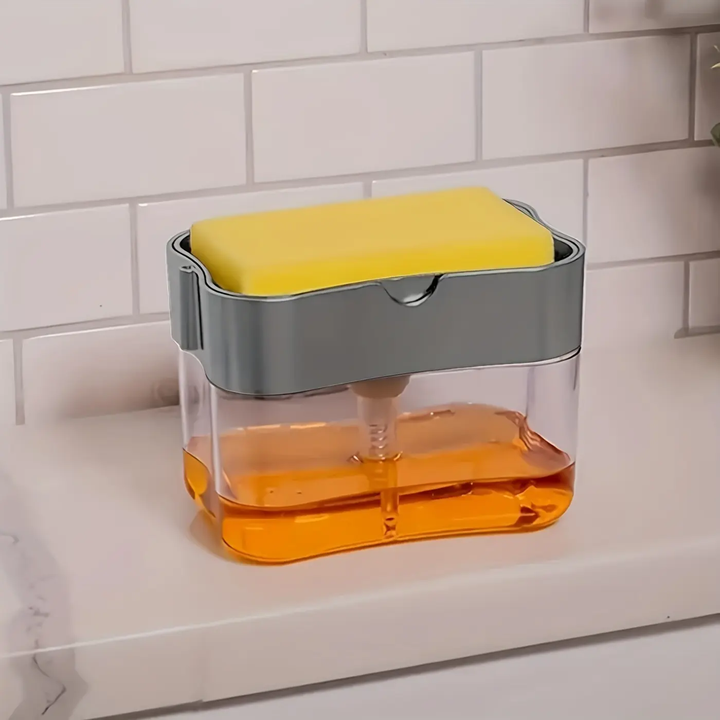 1 soap pump dispenser and sponge holder, gray, black, white, for bathroom and kitchen sinks, no sponge, Soap Container