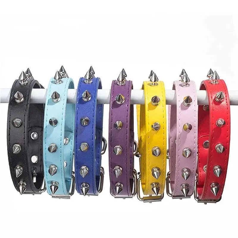 Spiked-Studed Metal Pet Collar - High-Quality Leather, Rust-Resistant Alloy Fastener, 6 Bright Colors, Multi-Size Neck Strap for Dogs, Fashionable & Generous Modeling, Pet Accessory, 6 Colors, Bright Color And Will Not Rust