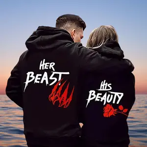 Matching Couple Hoodies, Angel & Devil Themed Couple Pullovers, Long Sleeve Drawstring Hoodies, Casual Spring & Fall Hoodies, Valentine's Day Gift