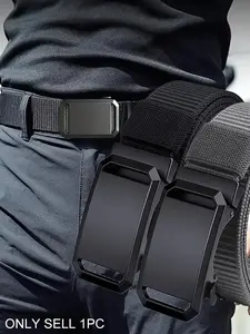 Automatic Buckle Belt, Canvas Tactical Workwear Casual Outdoor Military Training Pants Belt For Men, Adjustable Ratchet Belt