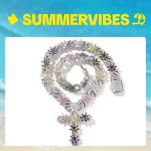 2125 Niche Design Cross Necklace, Colorful Ice Flower Pattern, Unisex Zircon-Inlaid Hip Hop Jewelry, Winter Trendy Accessory Complimentary shipping Gold Plated Cuban Summervibes