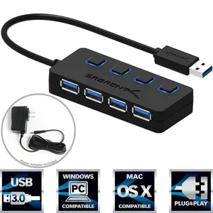 Sabrent  4 Port USB 3.0 Hub with Power Adapter & Led Switches