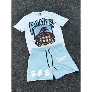 Men's Letter & Graphic Print T-Shirt And Shorts 2 Pieces Casual Set, Outfit Set Men, Men Outfit Sets Shortsleeve Clothes Menswear Polyester Fabric Pants
