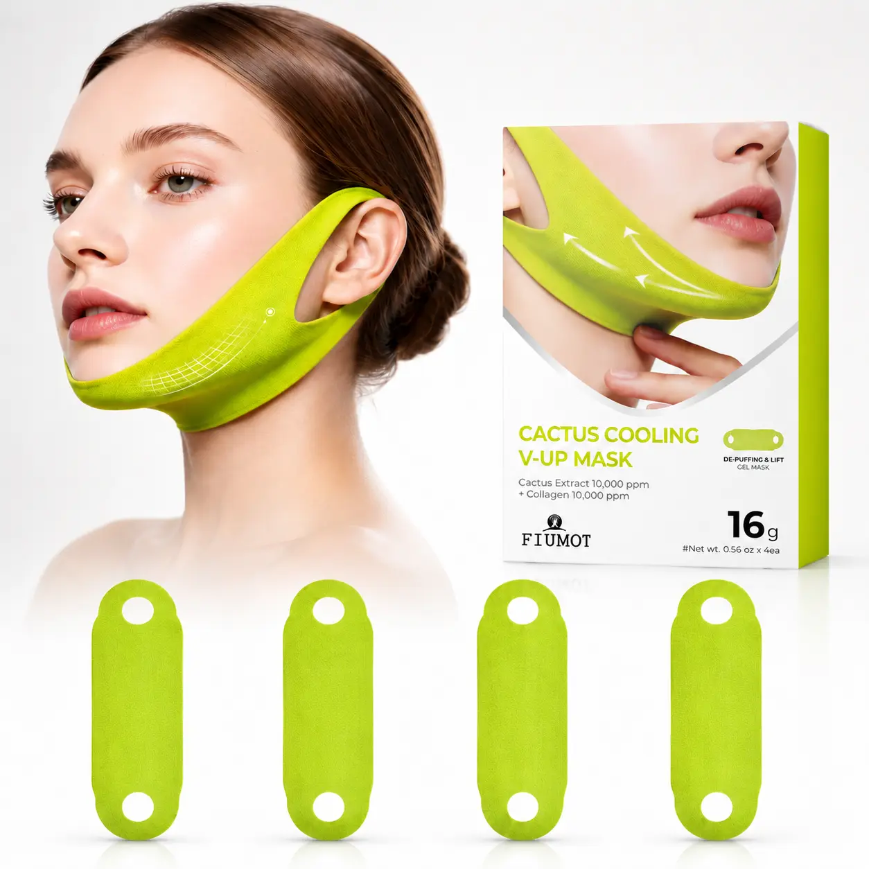 Cactus Firming Face Mask 4PCS | V Shape Lifting Sheet Mask With Hydrating Care For Smooth Radiant Skin Appearance Jawline Definition Support And Comfortable Skincare Experience Perfect Gift For Beauty Lovers