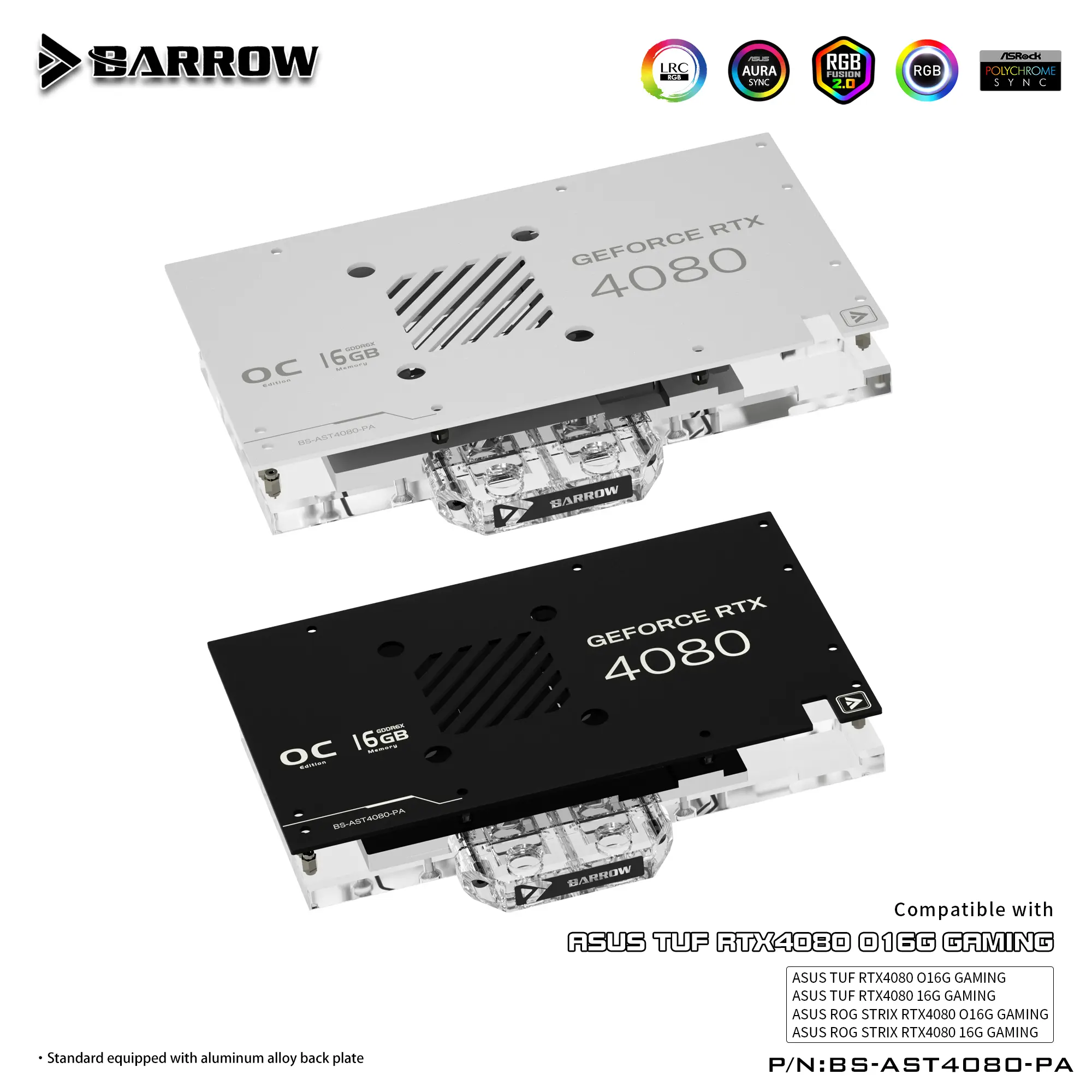 Barrow LRC2.0 Full Coverage GPU Water Block For ASUS TUF 4080 Aurora - Black
