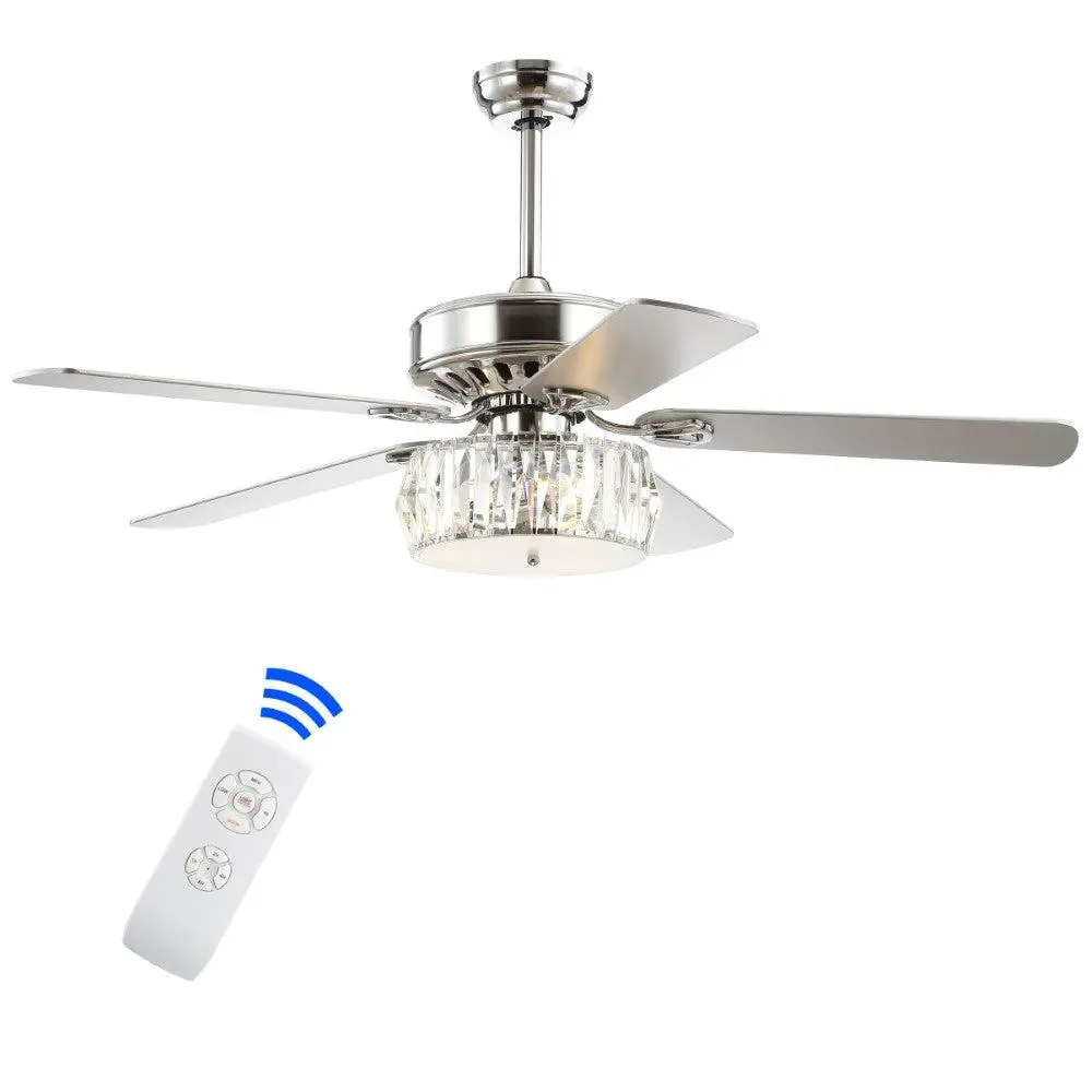JONATHAN Y Mandy Crystal Prism Drum LED Ceiling Fan With Remote; for Bedroom, Living Room, Kitchen, Office