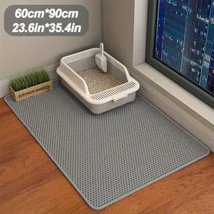 Extra-Large Honeycomb Cat Litter Mat - Double-Layer Litter Catcher Suitable for Multi-Cat Households, Non-Slip, Machine Washable Large Splashproof Pad for Litter Scatter, Soft Safe for Small Paws Design