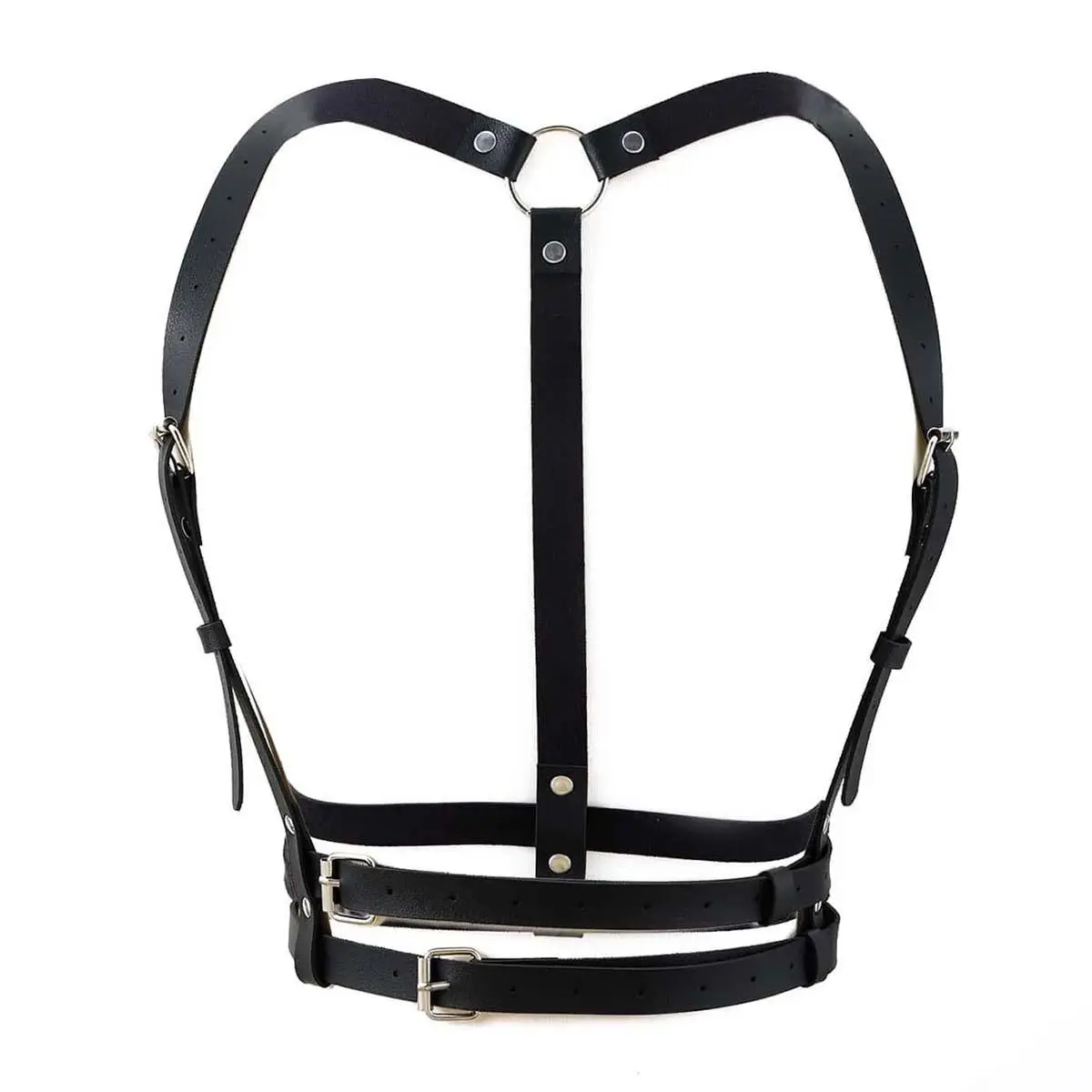 Suspender Harness with a Neutral Vintage Punk Design, Smooth Rigid PU with Adjustable Double Waist Band and Wide Shoulder Straps for Festival Wear, Heavy Duty, Shoulders, Silver Alloy, Belts, Anti-Rust Hardware, Casual, Daily Office Commuting, Double Wais