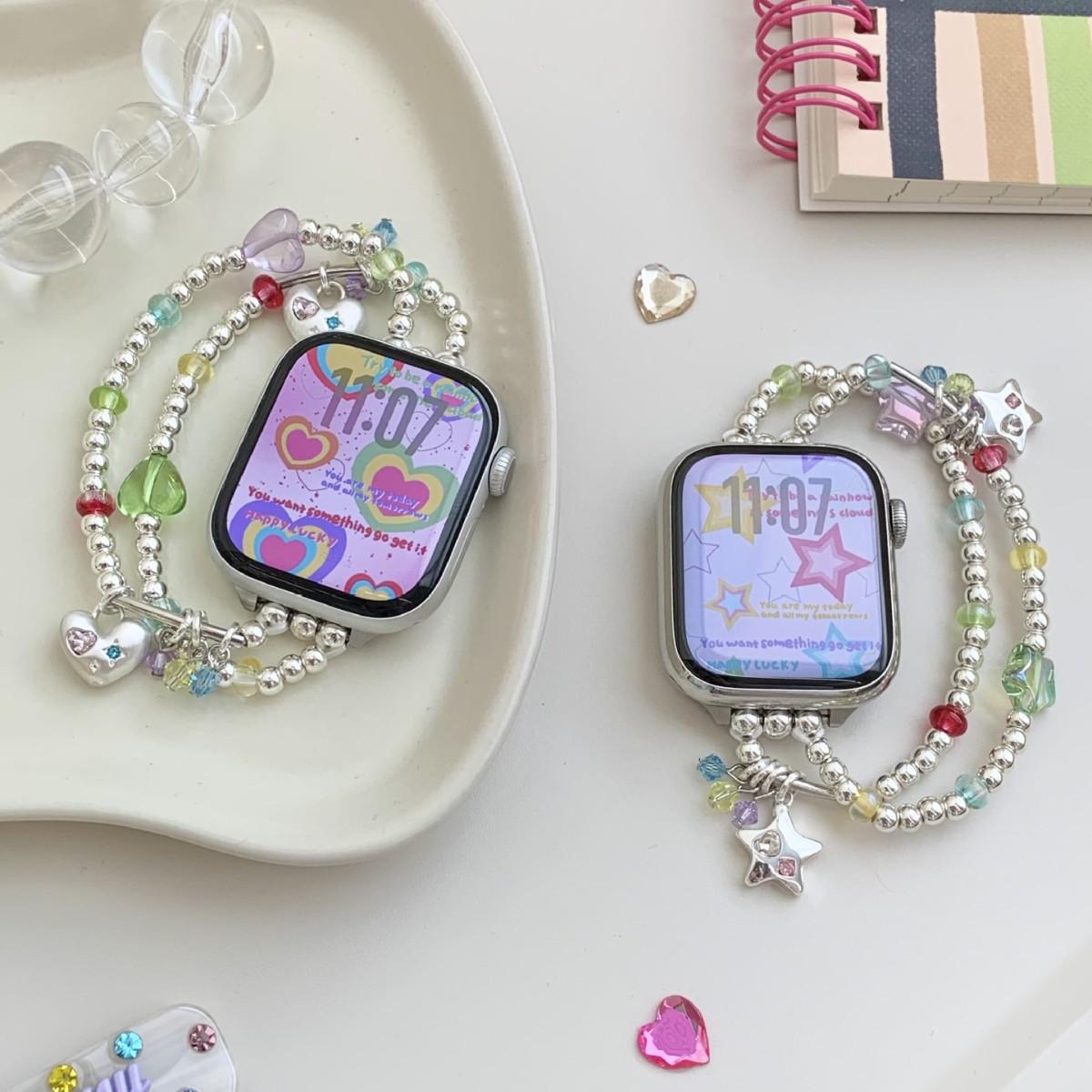 Vibrant Rainbow Heart & Star Watch Band — Compatible with Apple Watch Series 2, 3, 4, 5, 6, 7, 8, 9, SE, 10