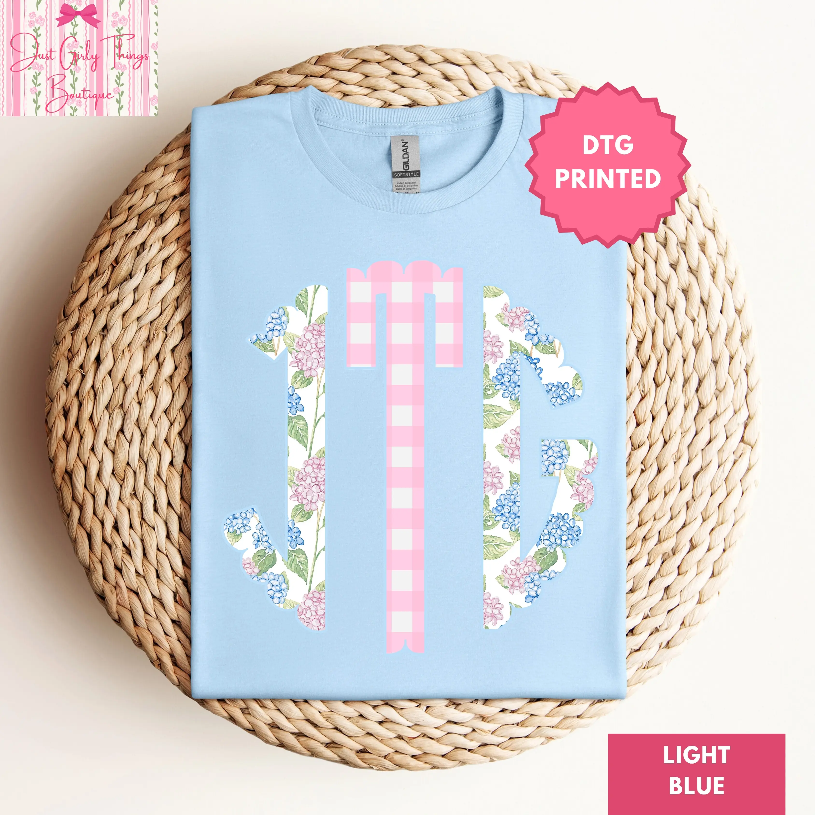 Custom Grandmillennial Monogram Shirt - Gildan 64000 Softstyle Tee - (Leave First Name Initial, Last Name Initial, Middle Name Initial in Notes at Checkout), Custom Name Shirt, Personalized Name Shirt, Custom Monogram Shirt, Floral Monogrammed Shirt