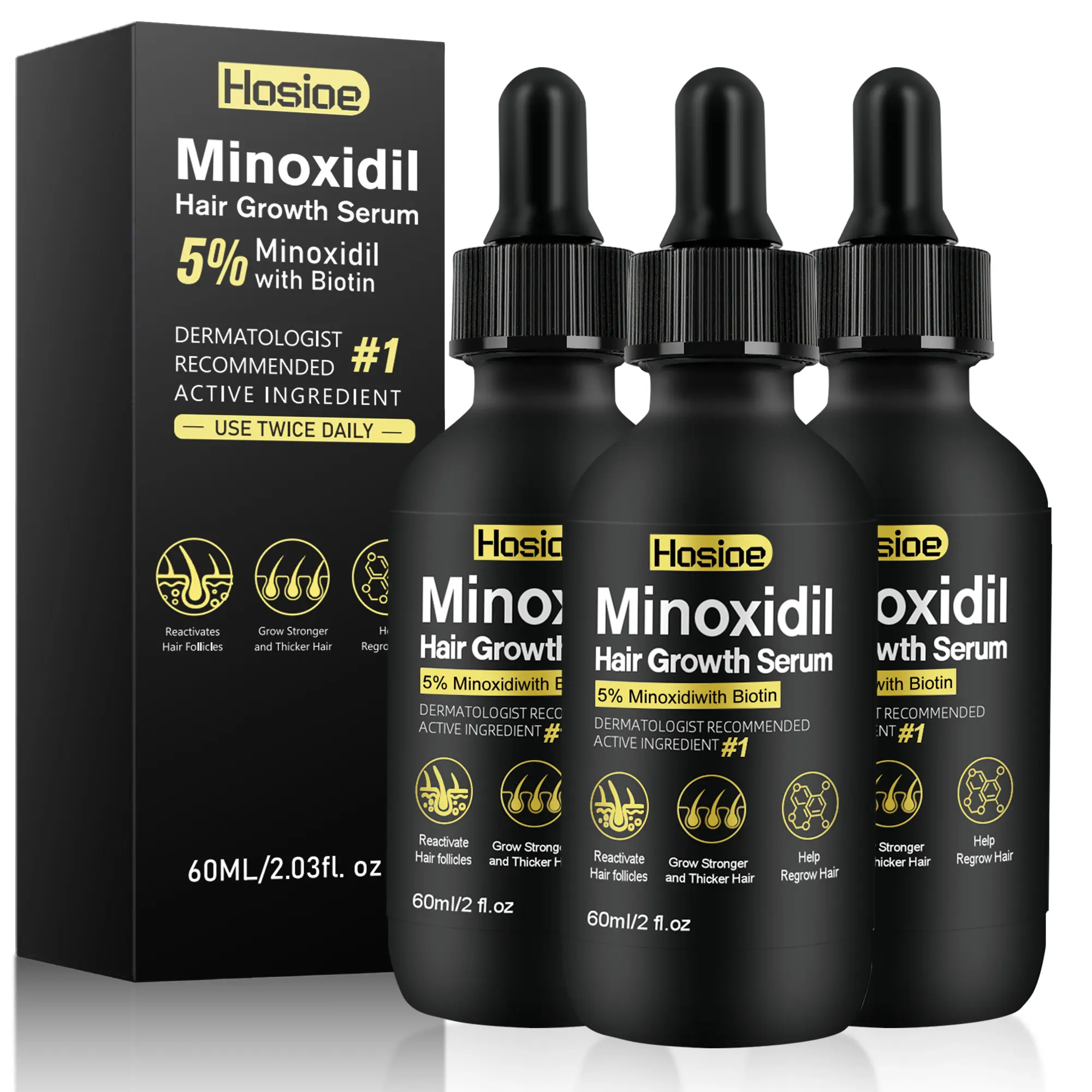 5% Minoxidil Hair Growth Serum with Biotin, 60ml Topical Scalp & Beard Care Treatment, Easy Dropper Application, Supports Thicker Fuller Hair for Men & Women