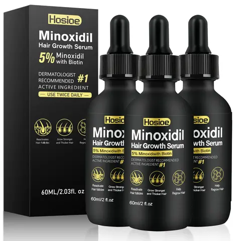 Unisex 5% Minoxidil Hair Growth Serum with Biotin - Thickening Anti-Thinning Solution, Daily Use Scalp&Beard Treatment for Fuller Hair, 60ml