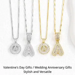 2 Pack Initial Letter Necklace 14k Gold Plated Bling Dainty Necklaces Trendy Chunky Custom Name Necklace Personalized Round Circle Pendant Zirconia Letters Name Valentine's Day Anniversary Jewelry Set Gifts for Mom Gifts for Daughter tiktokshopspringglowu