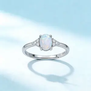 S925 Sterling Silver Opal Ring for Women Minimalist Adjustable Open Ring Fashion Elegant Personality Jewelry Gift