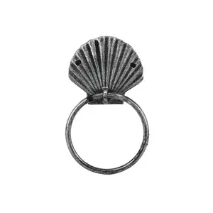 212 MAIN Handcrafted Antique Silver Cast Iron Seashell Towel Holder - 8.5 in., Bathroom Organizing Accessories, Storage Hooks, Nautical Bathroom Gadget, Easy-Mount Towel Storage Solution