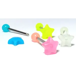 4pc Bulk Pack Glow in the Dark Star Steel Tongue Rings 14g Tounge Body Jewelry