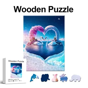 Heart Swan Wooden Jigsaw Puzzle, High Difficulty Toy, Focus Training for Adults, Christmas Birthday Holiday Gift, Home Decor
