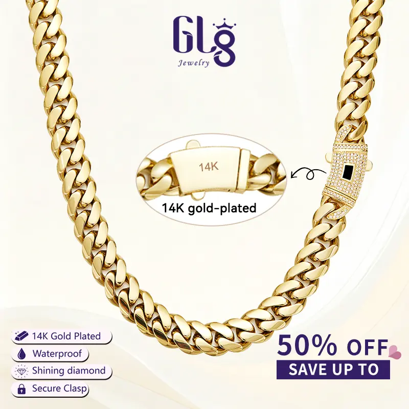 14K gold-plated Miami Cuban Link Chain necklace Hip-Hop Jewelry for Men/Women The latest electroplating gold-plating process for rust prevention Sweat-Resistant Chunky for Streetwear Trendy Accessory   Fashion Valtentine's Day gifts 6/8/10/12/14mm