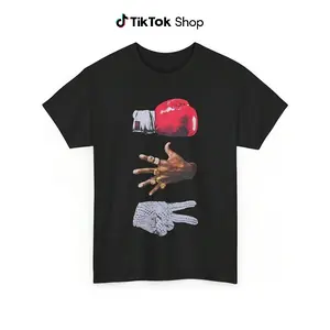 [100% Cotton] Statement - Making T - Shirt With Symbolic Hand Motifs: Boxing Glove, Blinged - Out Hand And Peace Sign For Urban Aesthetic T-Shirt For Men And Women