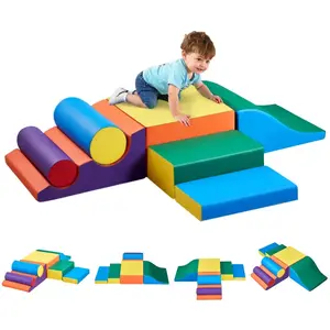 Climbing Toys, 7-Piece Set, Foam Climbing Toys for Toddlers 6 Months to 3 Years Old, PU Leather Climbing Blocks, Indoor Climb and Crawl Activity Playset for Crawling & Sliding, Easy to Clean
