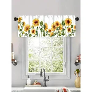 1pc Retro Sunflower Kitchen Curtain,Small Short Curtain, Without Holes Curtain, Refer To Bedroom Office Kitchen Living Room Study Home Decor